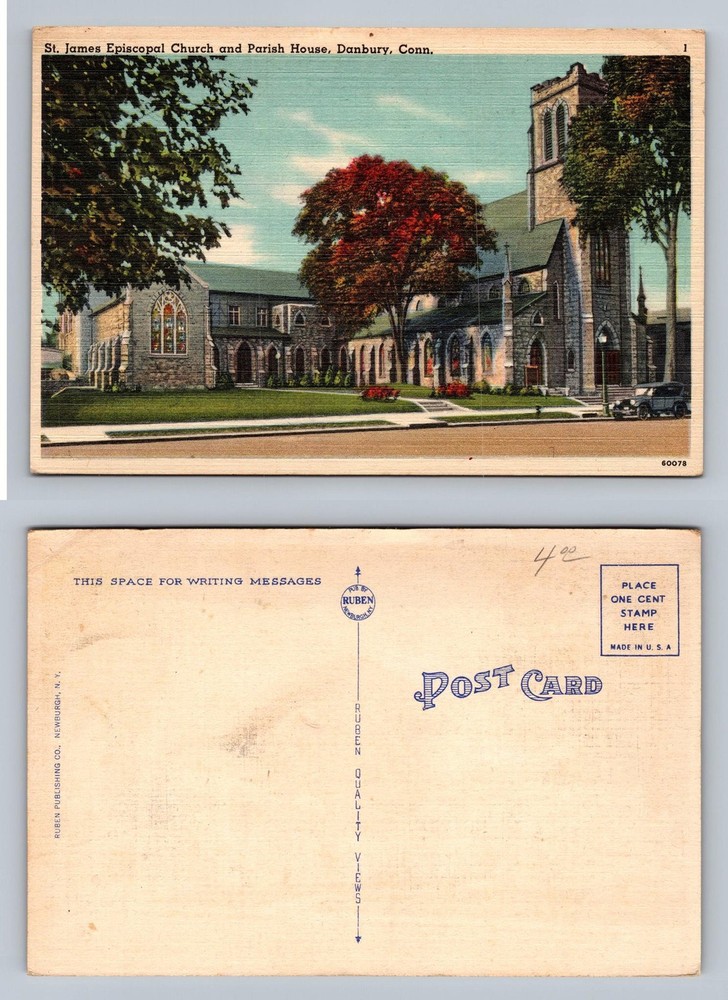 Danbury, CT-Connecticut, St James Episcopal Church PC c1940s Vintage Postcard