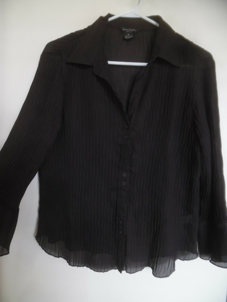 Sunny Taylor Womens Brown Sheer Accordion Shirt Top Blouse  Sz PL