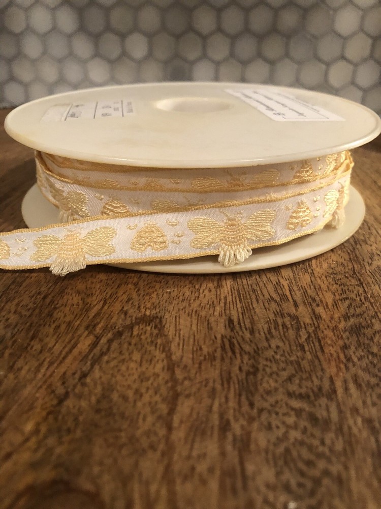 French Yellow Bumblebee Ribbon 25 M. Made In France.