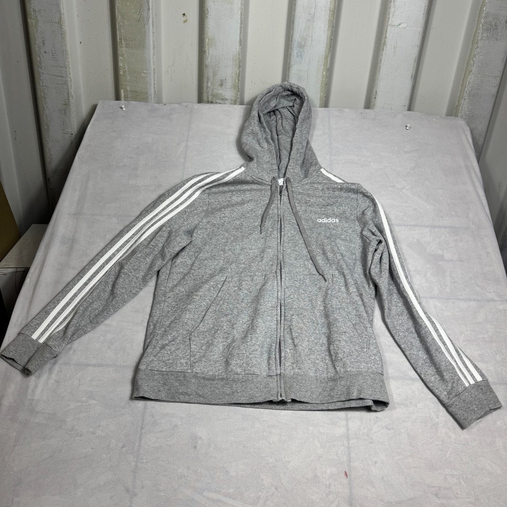 Adidas Essentials Womens Full-Zip Hoodie Gray Fleece 3-Stripes Long Sleeve 2XL