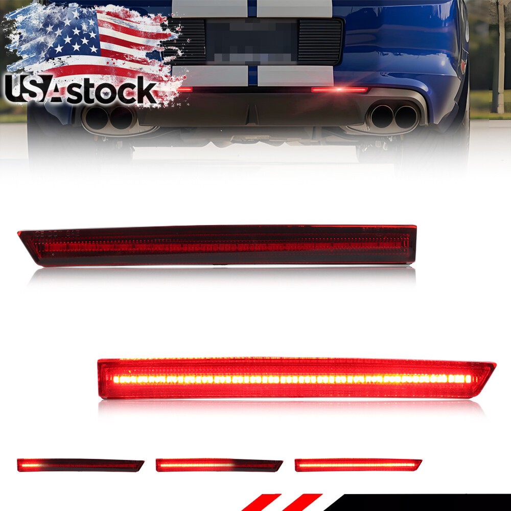 2X Red LED Rear Bumper Reflector Tail Brake Signal Lights For 13-14 Ford Mustang