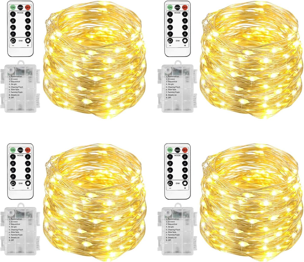 4 Pack 20 Ft 60 LED Fairy Lights Battery Operated Christmas Lights with Remote W