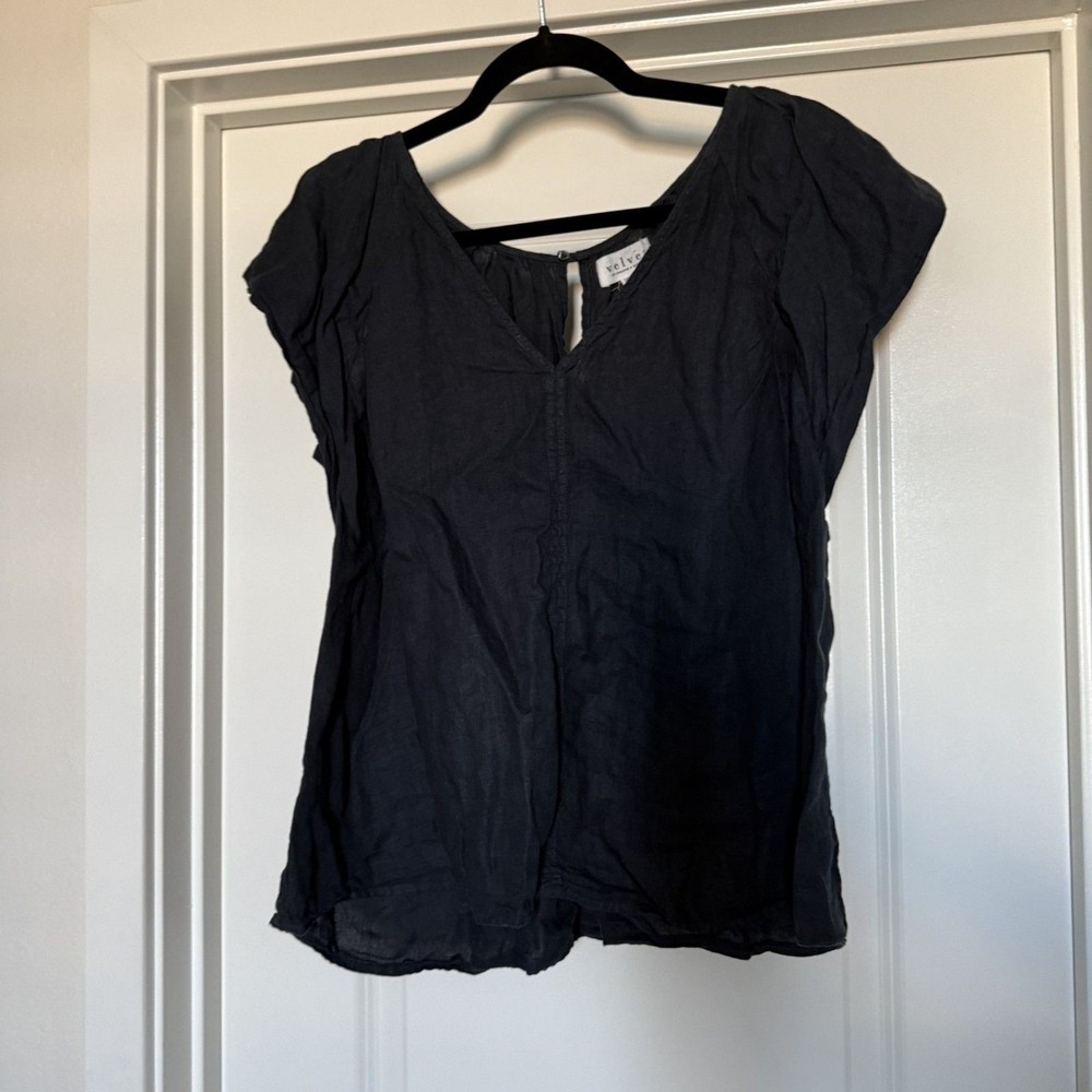 Velvet Graham Spencer 100% linen black fluttler sleeve top classic XL