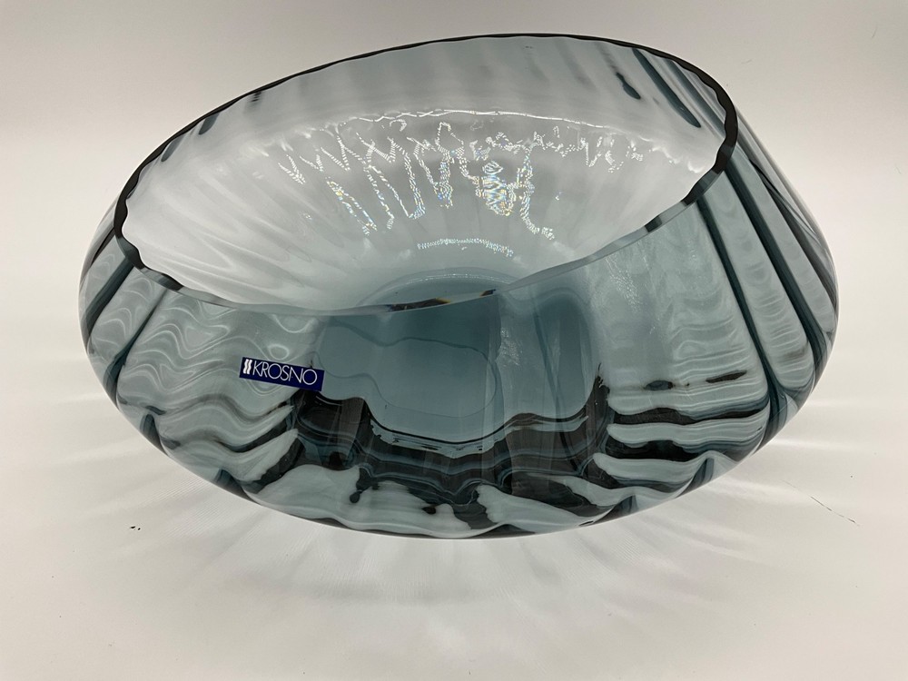 MCM KROSNO large gray fluted centerpiece bowl- 14