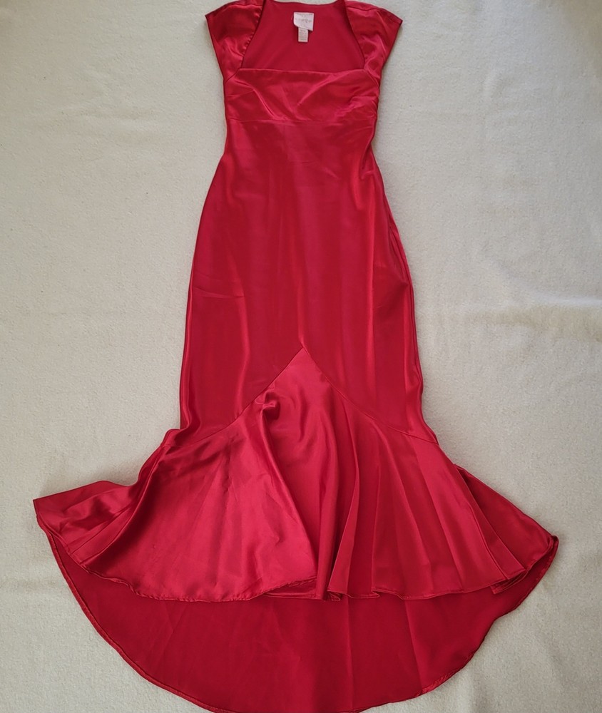 Vintage Y2K Red Satin Formal Maxi Dress Women's Size 3 Long Bondycon Mermaid