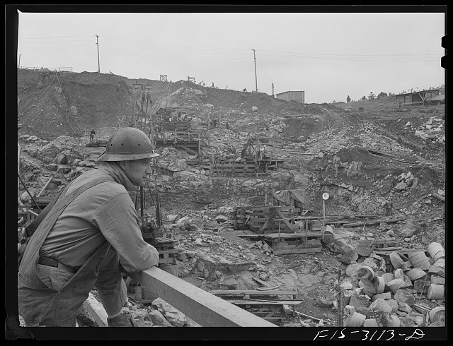 Photo:Douglas Dam Tennessee 1942 TVA Construction Worker Rock Quarry