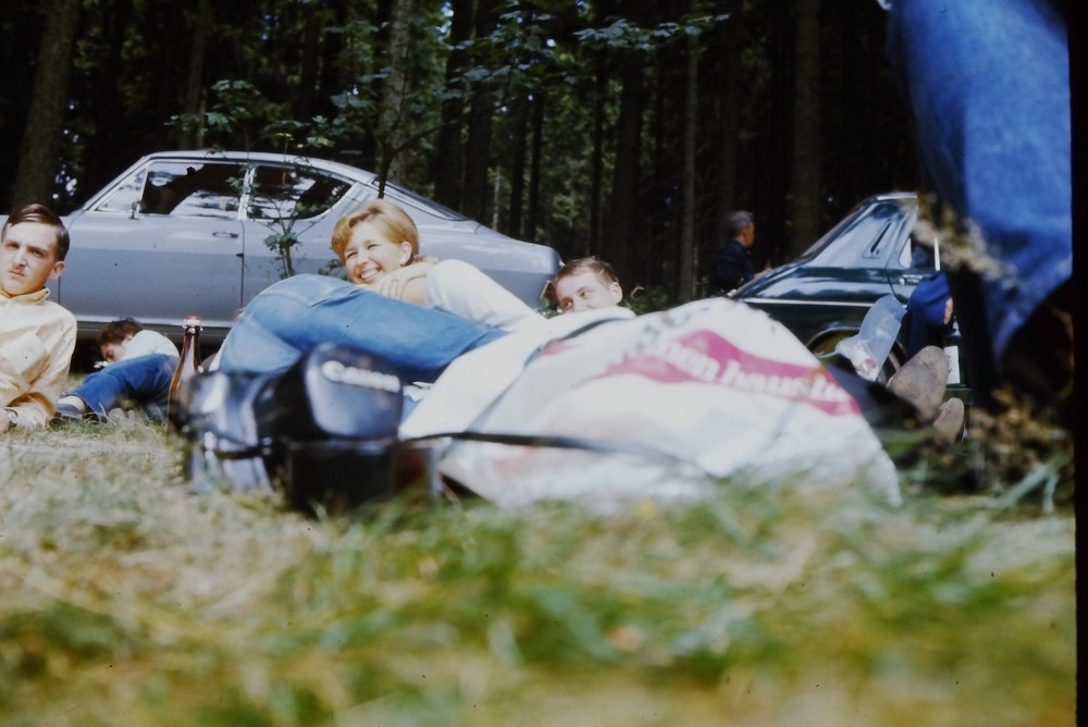 c1960's 35mm Slide Film Opel Rekord C Coupe Cars Picnic Germany Woman Child