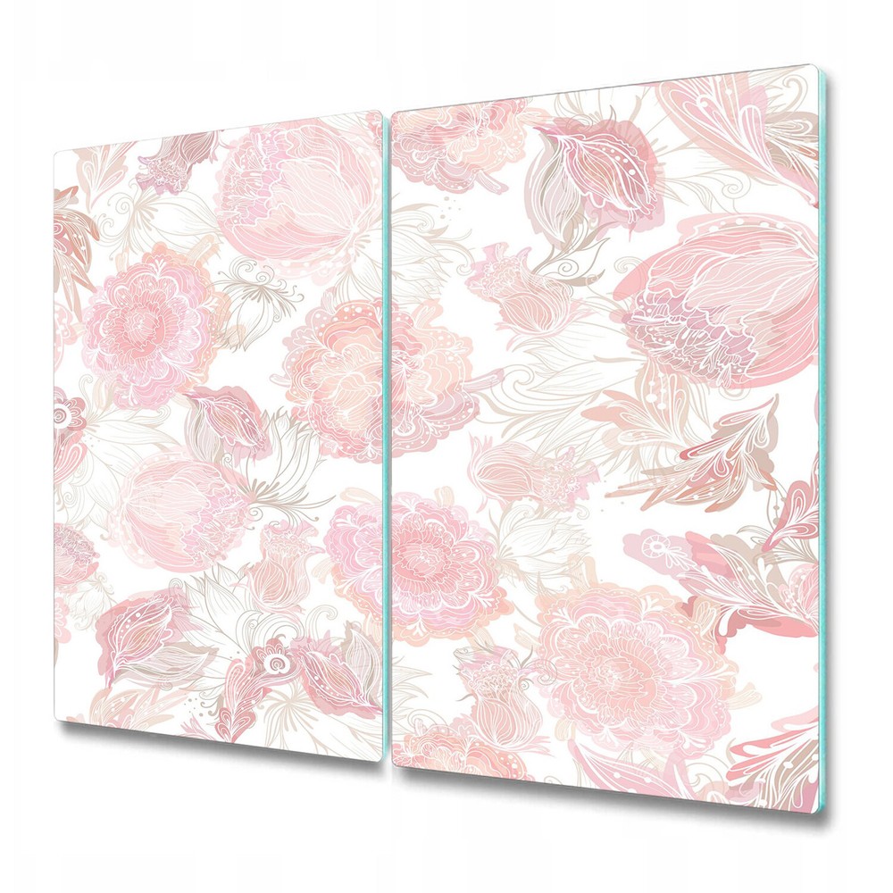 Glass Chopping Serving Board Romantic soft floral pink and white 2x30x52