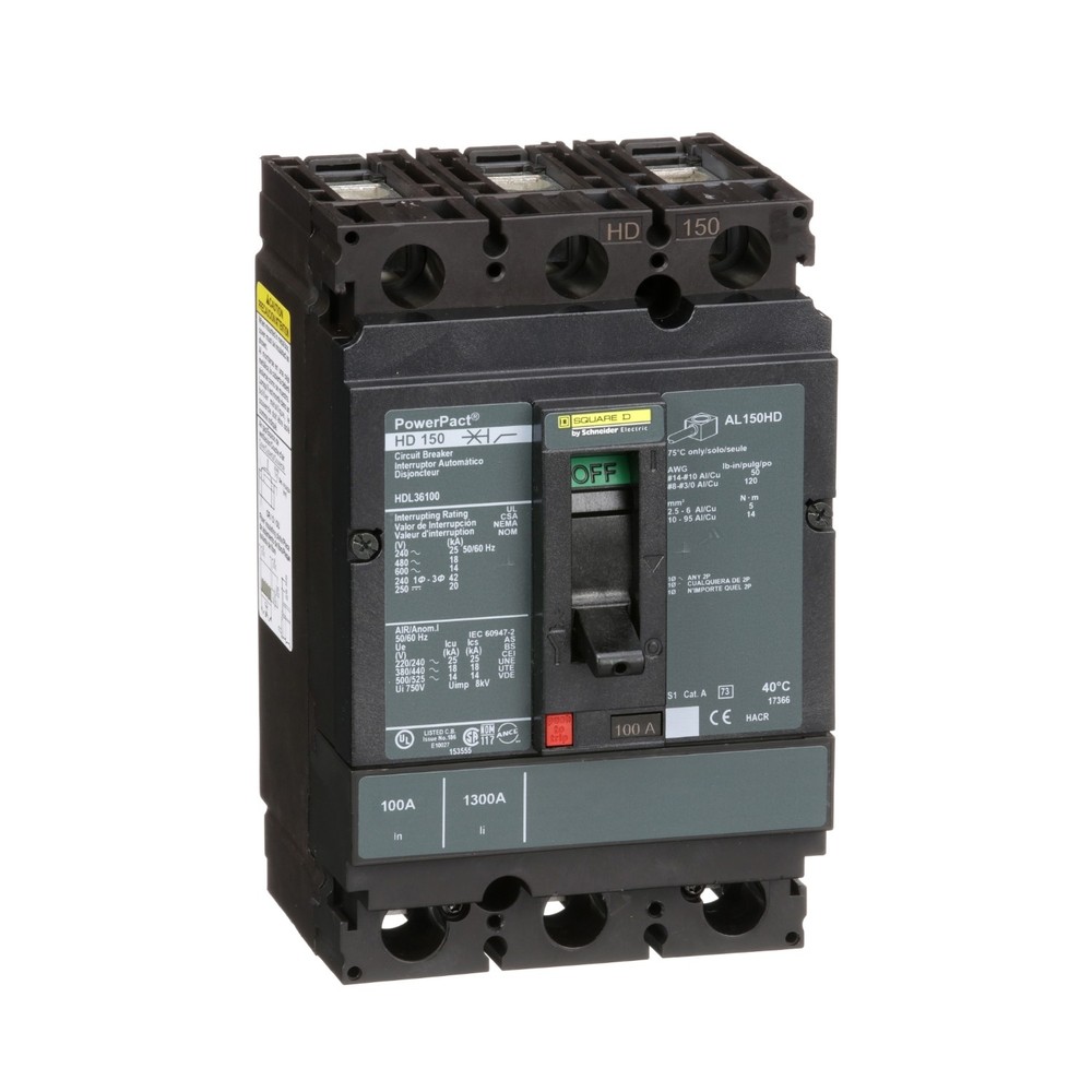 Square D HDL36100 - MCCB 100A 3P 14KA, Circuit Breaker