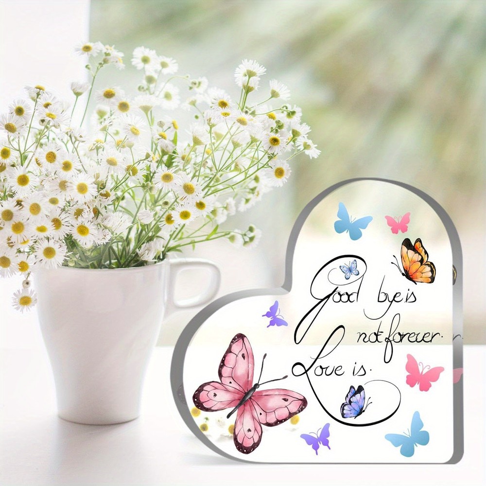 Heart Shaped Acrylic Butterfly Memorial Plaque Sympathy Gift for Home or Office