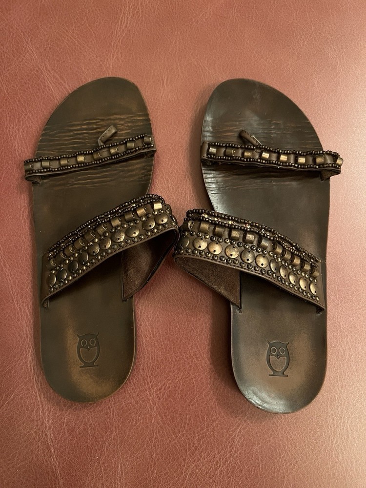 Target Brown Double Strapped Beaded Sandals (Size 9)