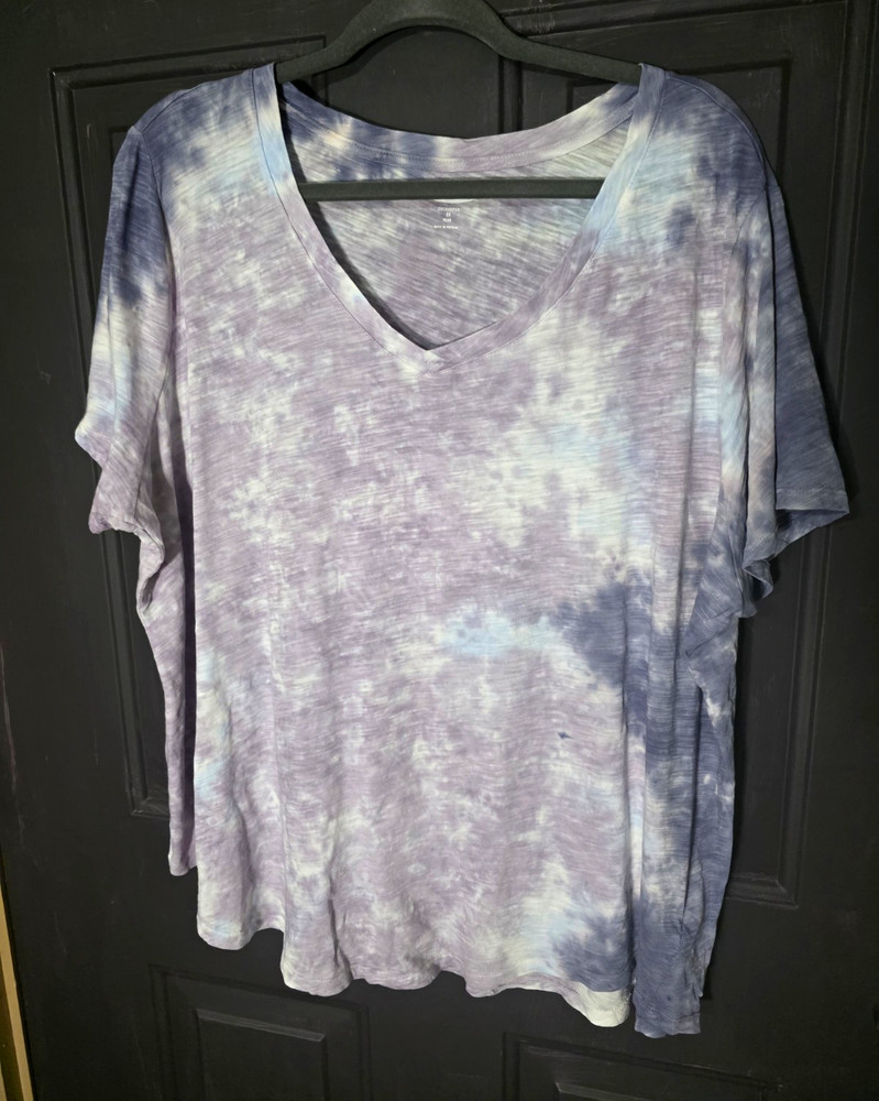 Old Navy Purple/Blue/White Tie-Dye V-Neck Short Sleeve Knit T-Shirt Womens 2X
