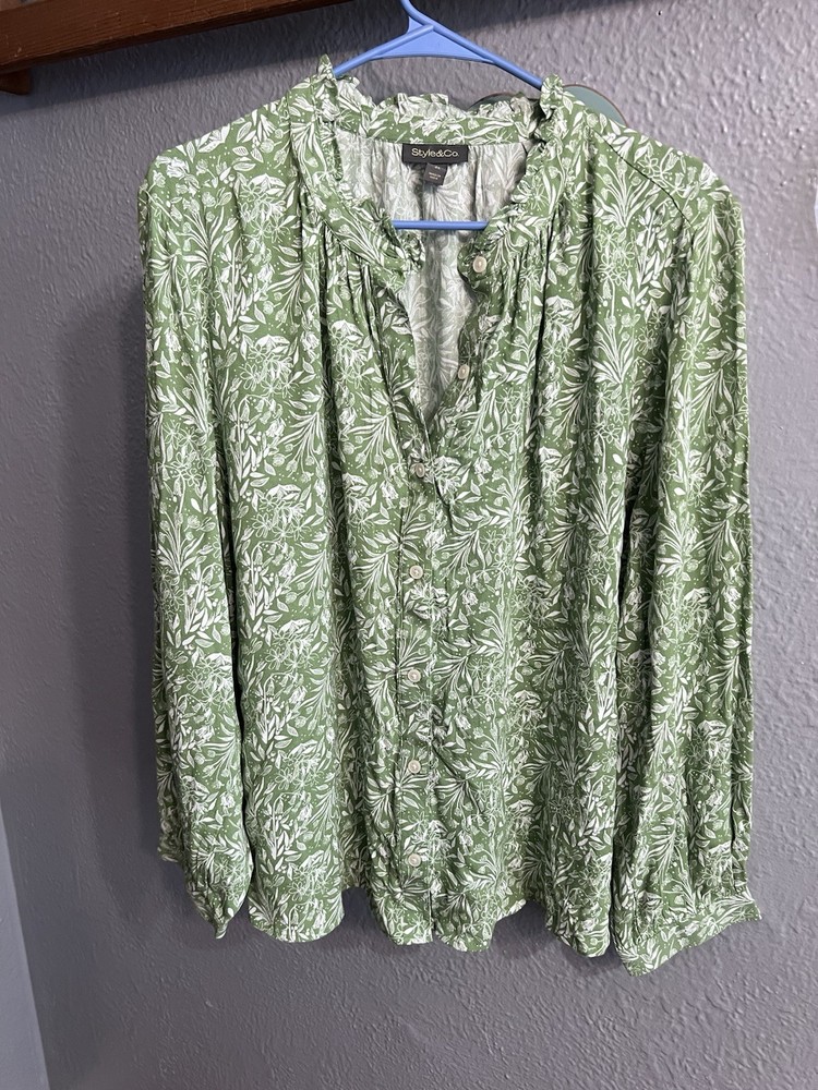 Style & Co Womens Green Floral 3/4 Sleeve Blouse Size 3X Plus Size