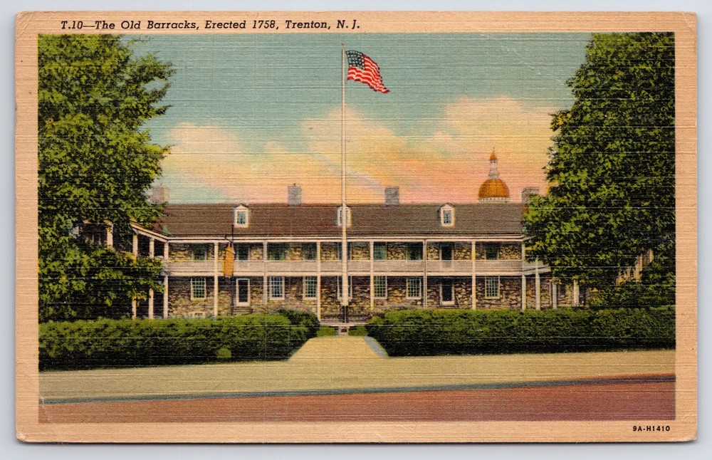 Trenton New Jersey~Front of Old Barracks~Vintage Linen Postcard