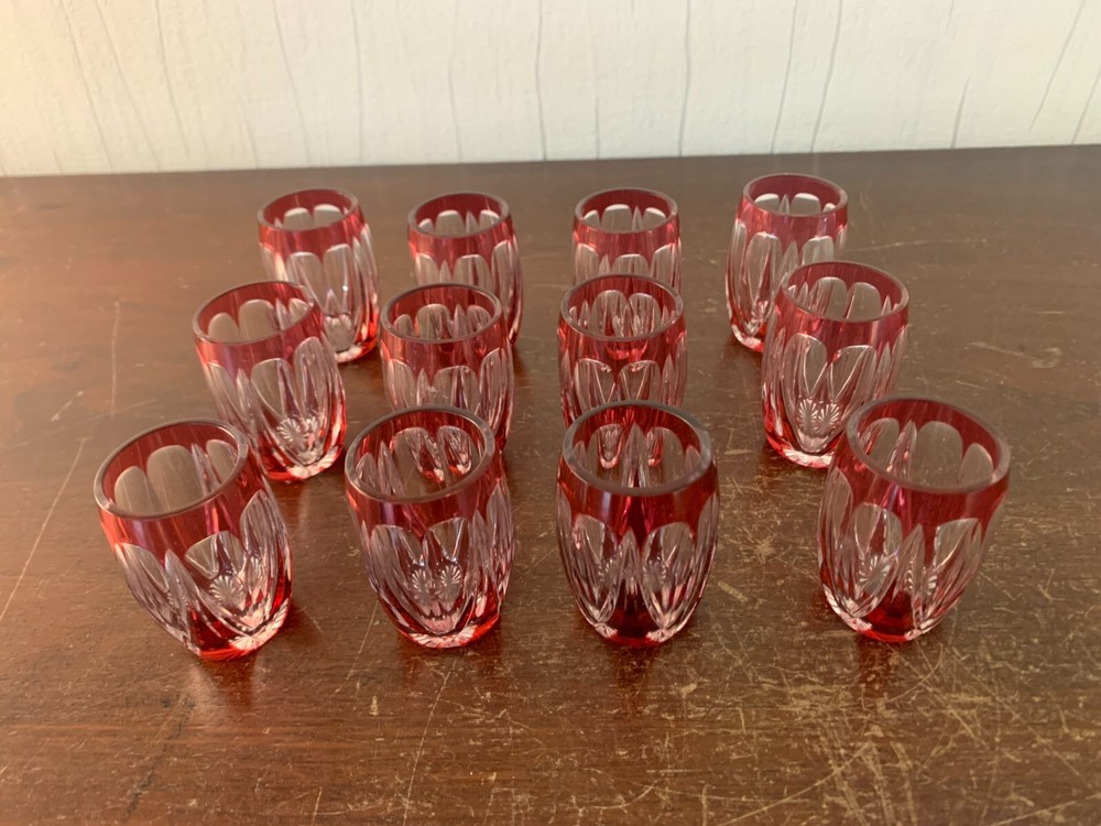 10 Crystal Overlay Digestif Glasses From Saint Louis (Price Per Unit)