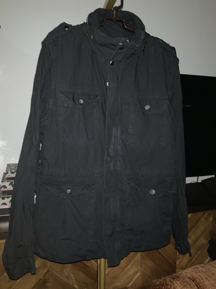 Diesel Men’s Black Military Field Jacket Full Zip+snap, Cotton Size XXL