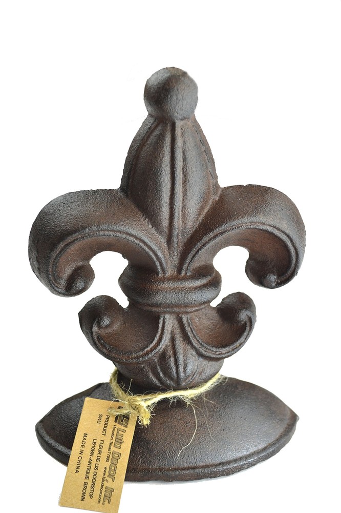 , Cast Iron Fleur De Lis Door Stop, 2 Lbs, Door Stopper (Antique Brown)