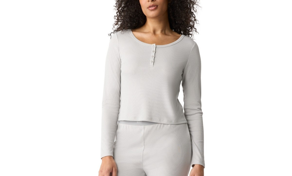 GAP GapBody Women's Long-Sleeve Rib Pajama Top Gray Size M 1133 (Just Top)