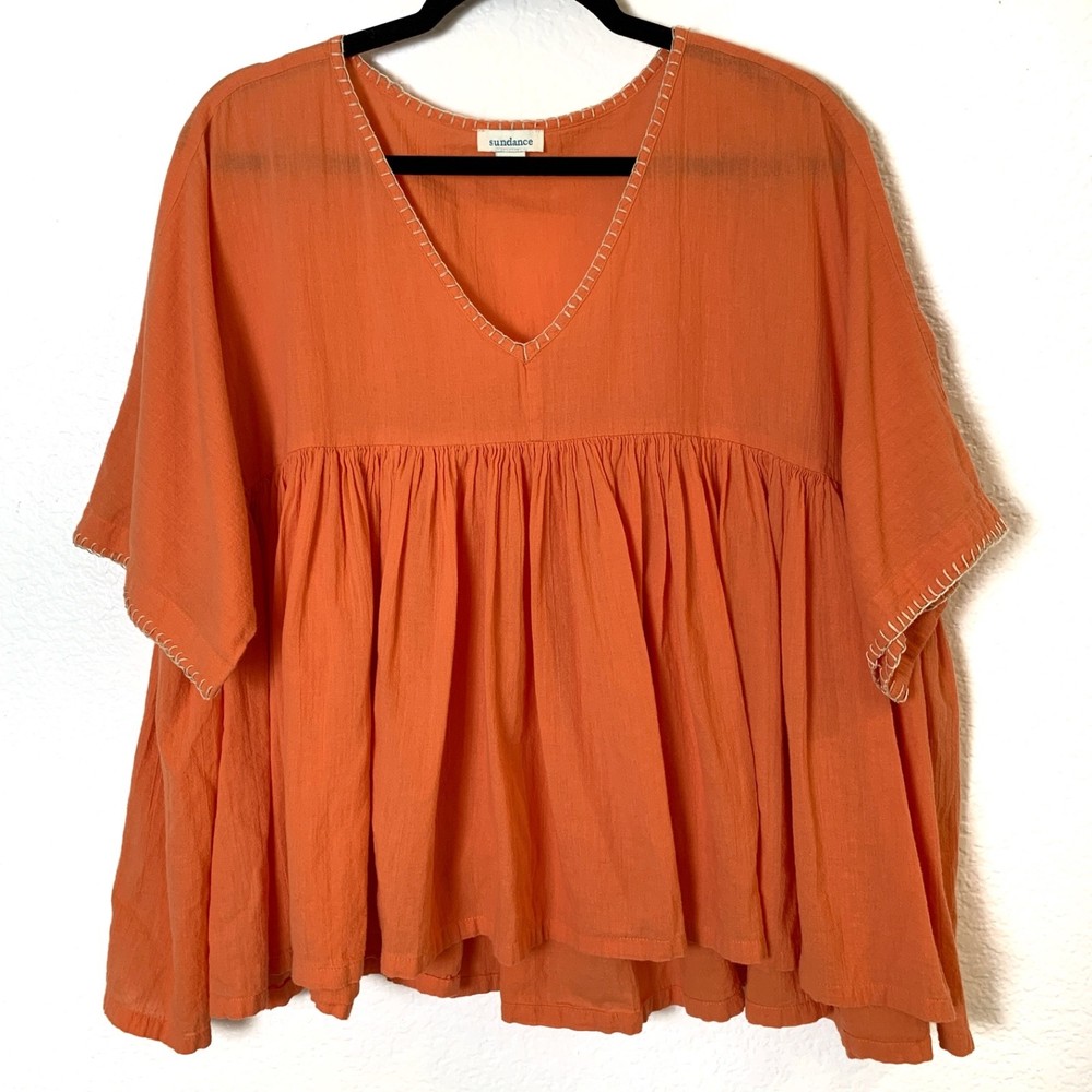 Sundance Boho Top Women's Large Mango Orange Flowy Hippie Cottagecore Blouse