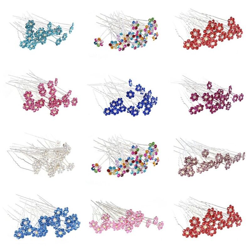 40pcs Wedding Prom Party  Crystal Hair Clips Bridal Flower Hair Pins Rhinestone