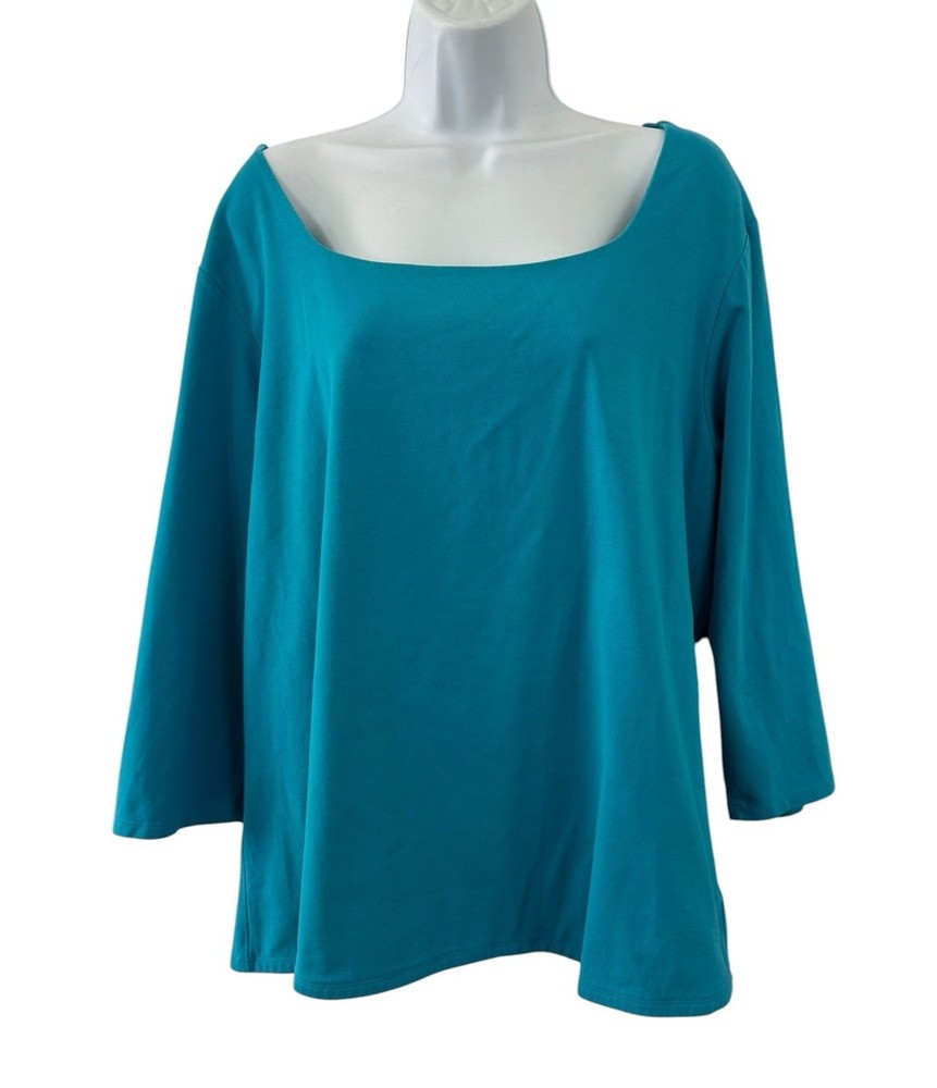 J.Jill  Womens Top Supersoft Square Neck Tee Plus Size 3X Blue 3/4 Sleeve