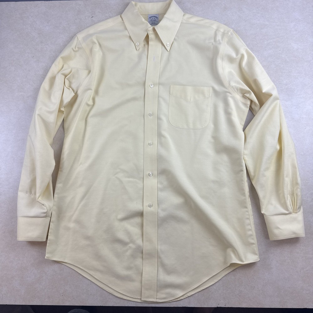 Brooks Brothers 16  34 The Original Polo Shirt Yellow Plaid Long Sleeve Mens