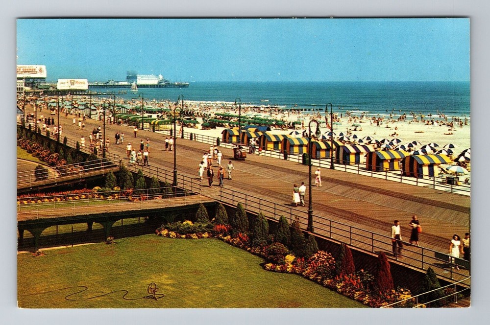 Atlantic City NJ-New Jersey Boardwalk Beach Atlantic Ocean View Vintage Postcard
