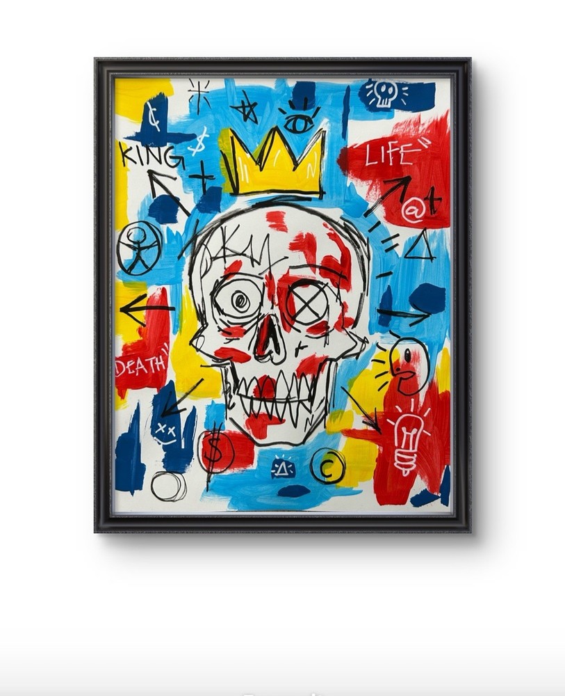 Original Expressionist Skull Painting 14x11 paper Modern Wall Art Home Decor New