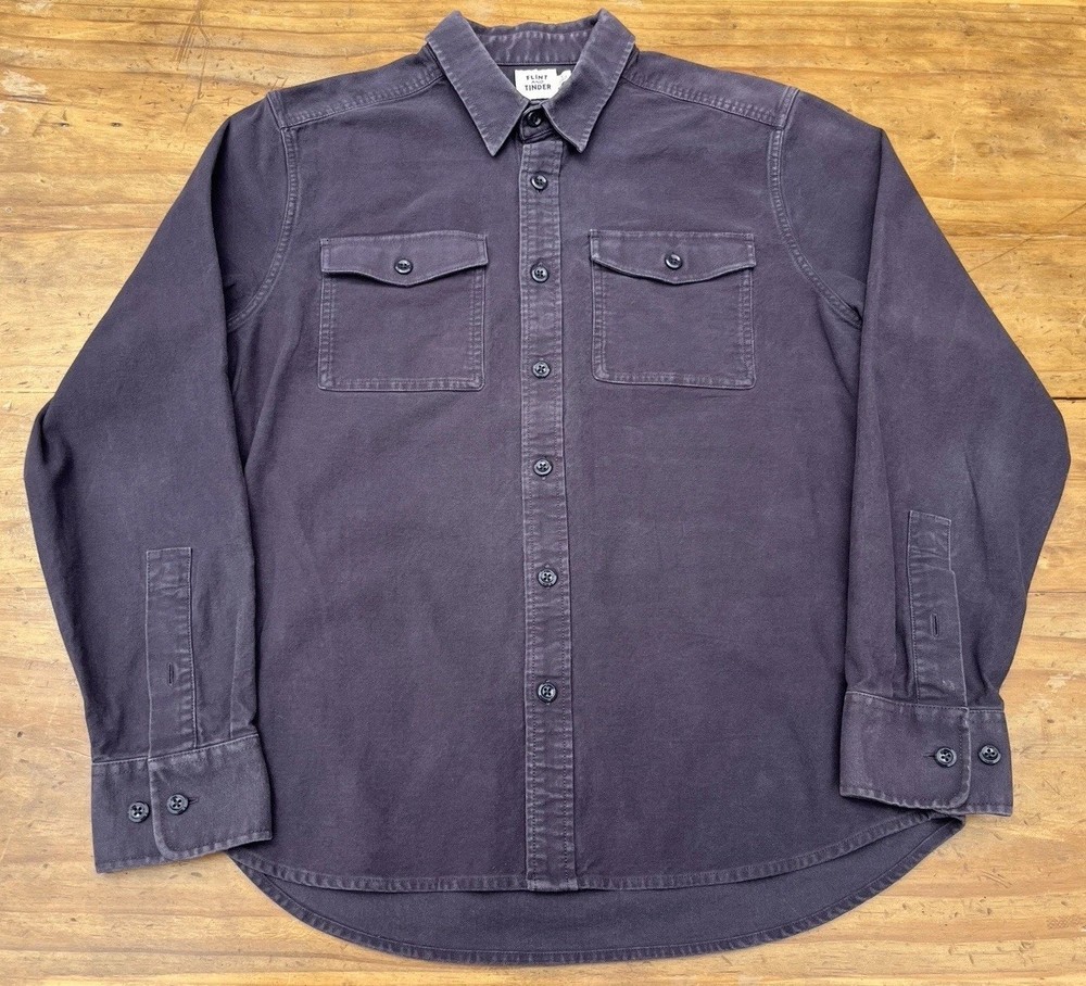 Flint and Tinder Mens Large Grey Heavyweight Cotton Work Shirt Faded Slate