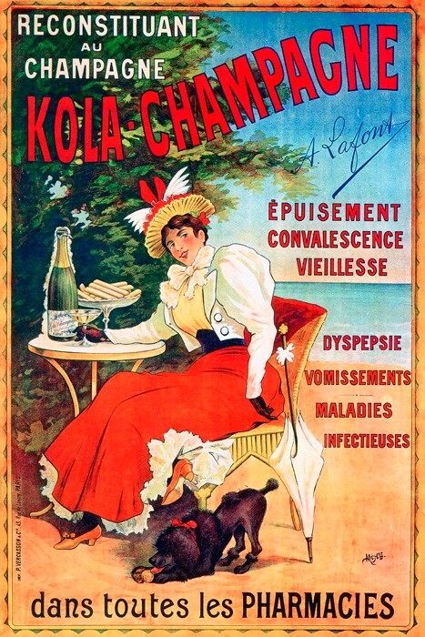 KOLA CHAMPAGNE CONVALESCENCE HEALTH BEACH LADY DOG FRENCH VINTAGE POSTER REPRO