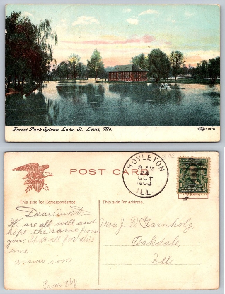 1908 Forest Park Sylvan Lake St. Louis MO Postcard H.T.P. Co. Hoyleton IL