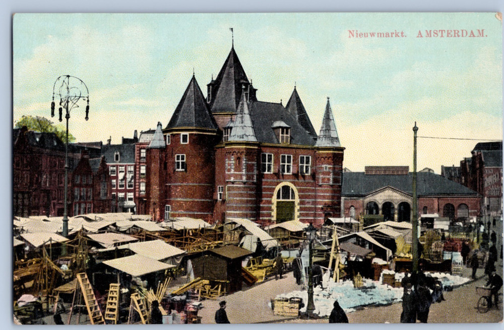 Netherlands Amsterdam Nieuwmarkt Street Market Waag Building Postcard