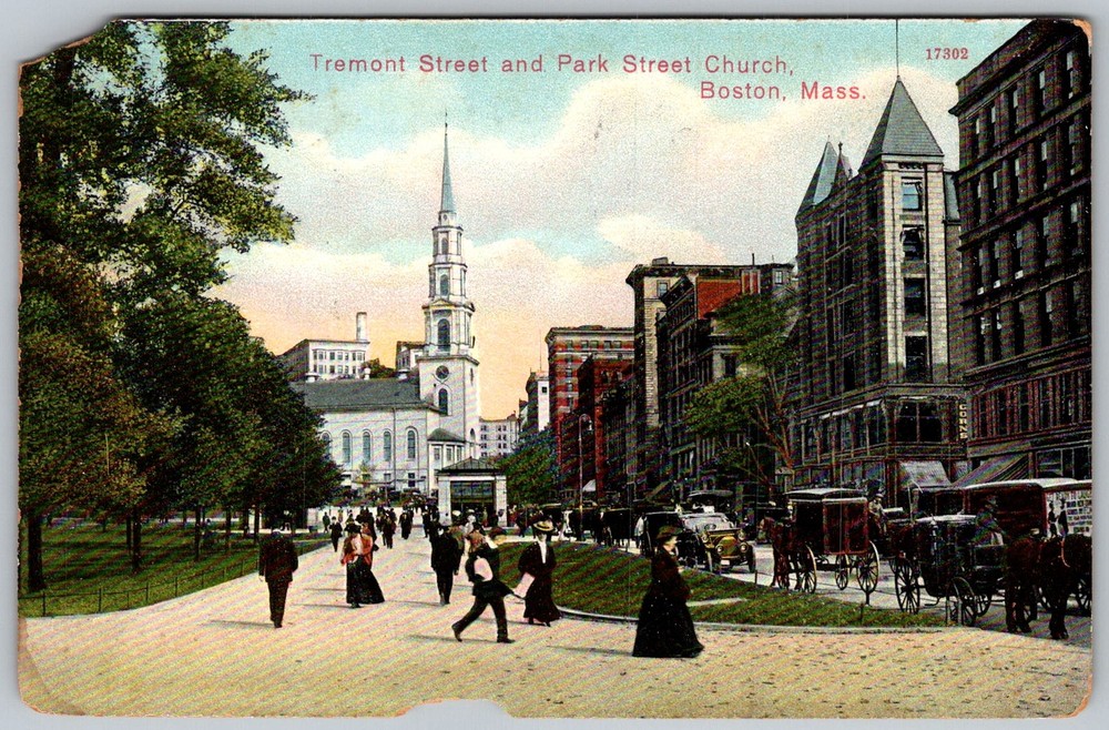 Antique Postcard Park Street Church Boston, MA 1900s