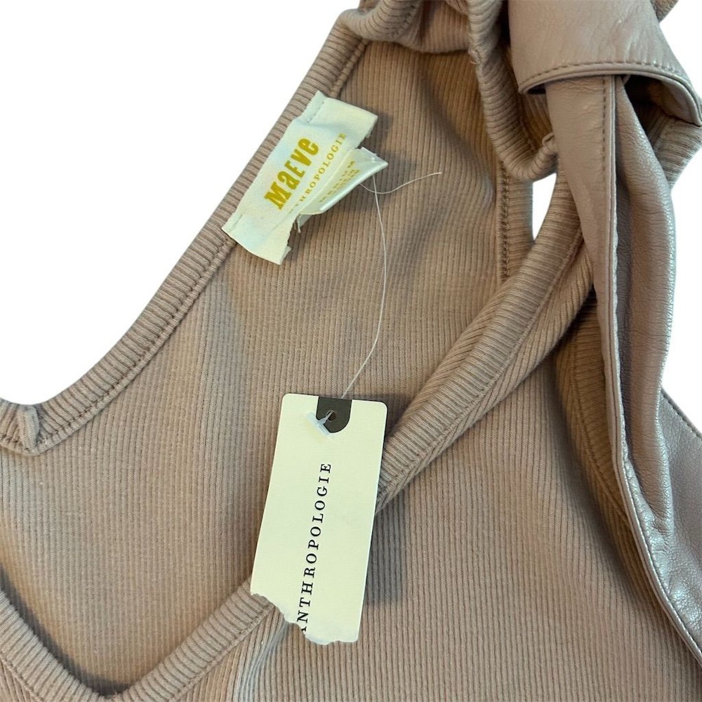 NWT Maeve by Anthropologie Ribbed Knit Tie Strap V Neck Tank Top Rose Sz M Boho
