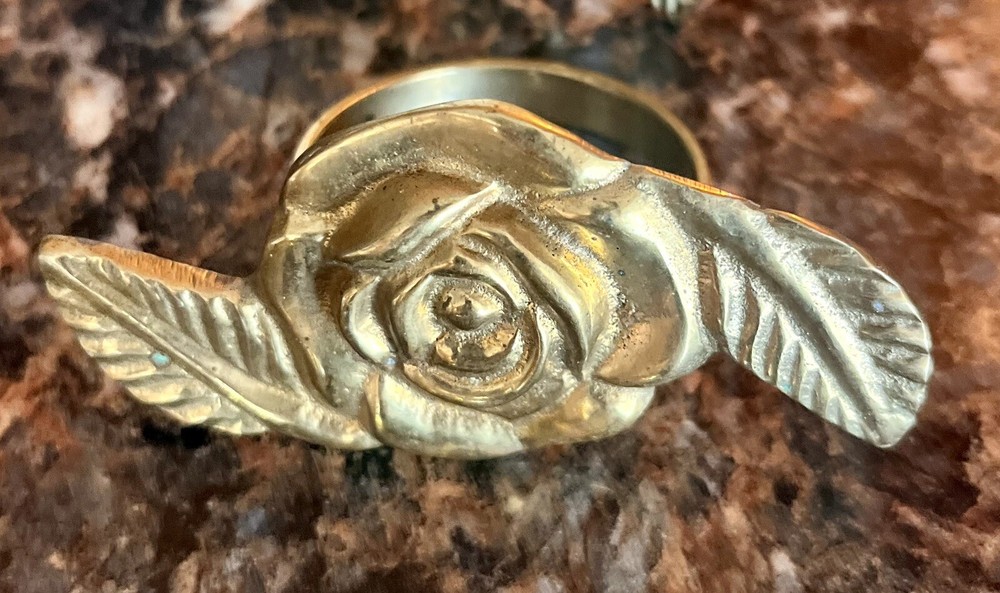 Vintage Rose Napkin Rings Set Brass Shabby Chic Victorian Handmade Napkins