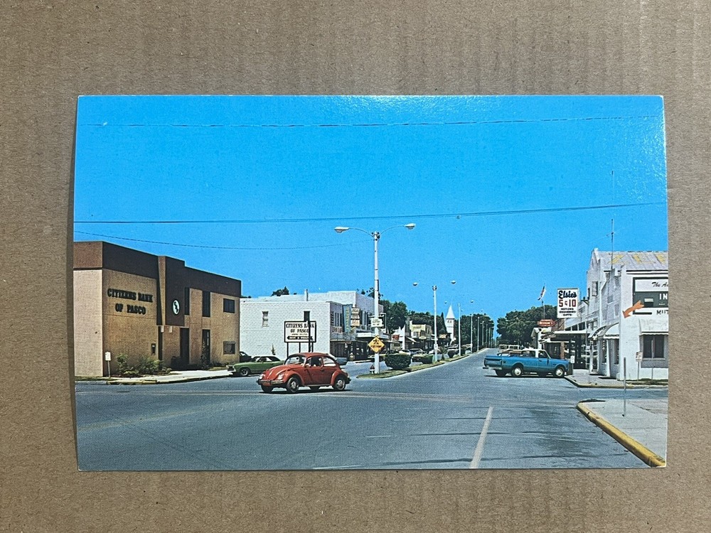 Postcard Zephyrhills FL Florida Main Street Bank Old Cars Vintage PC