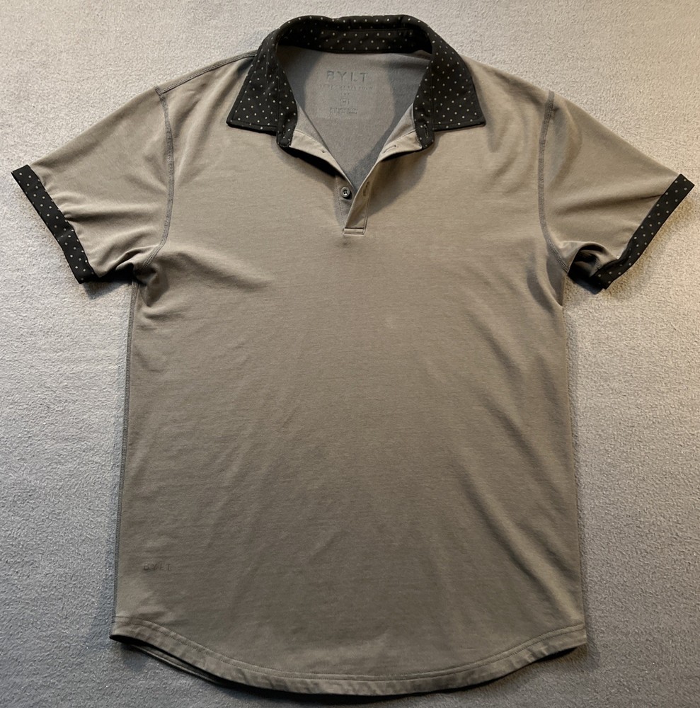 BYLT Golf Polo Shirt Mens Medium Gray Polka Dot  Drop Cut Performance Putting