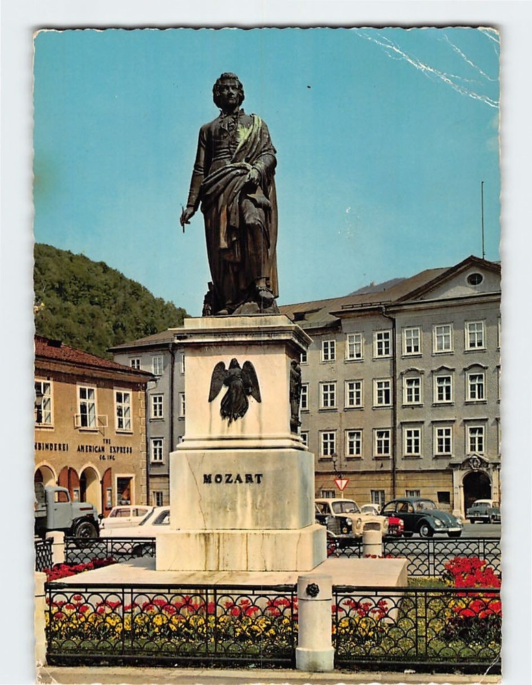 Postcard Mozart Monument Mozartplatz in Salzburg Austria