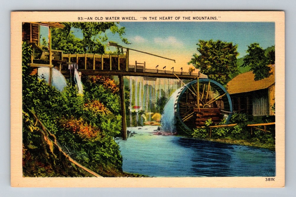 Asheville, NC-North Carolina, Old Water Wheel Mountain Scene Vintage Postcard