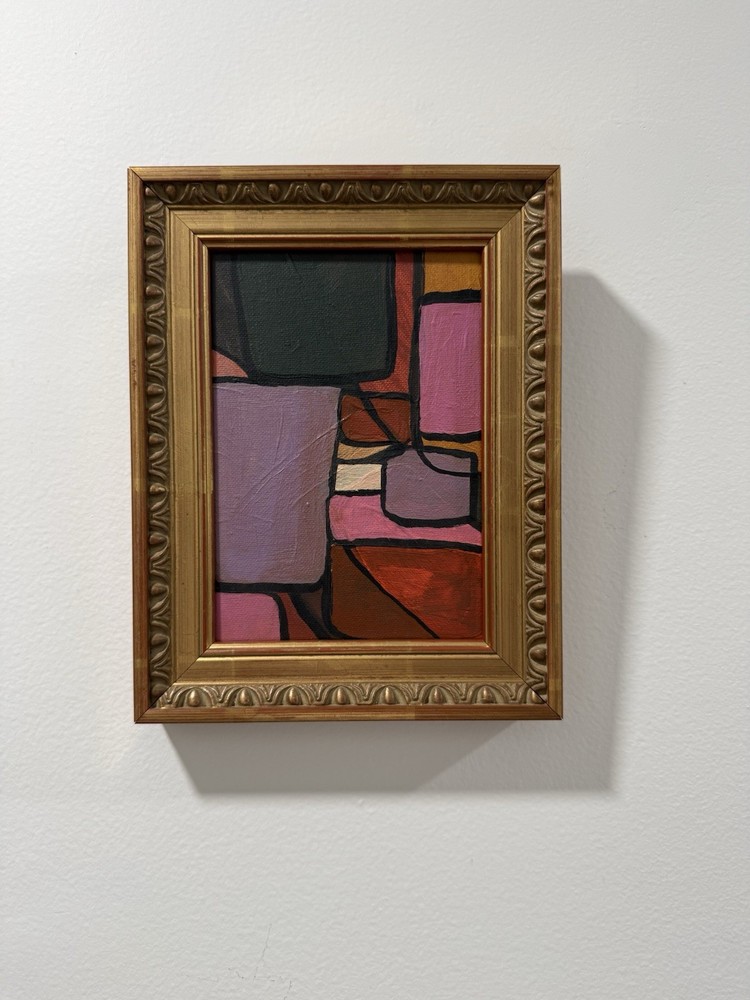 Abstract Acrylic Painting 5x7 Canvas in Vintage Gold Frame Small Framed Art