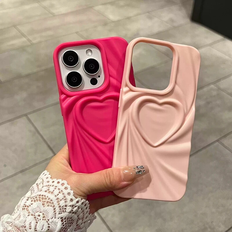 For iPhone 11 12 13 14 15 Pro Max Plus Matte Soft Silicone Love Heart Phone Case