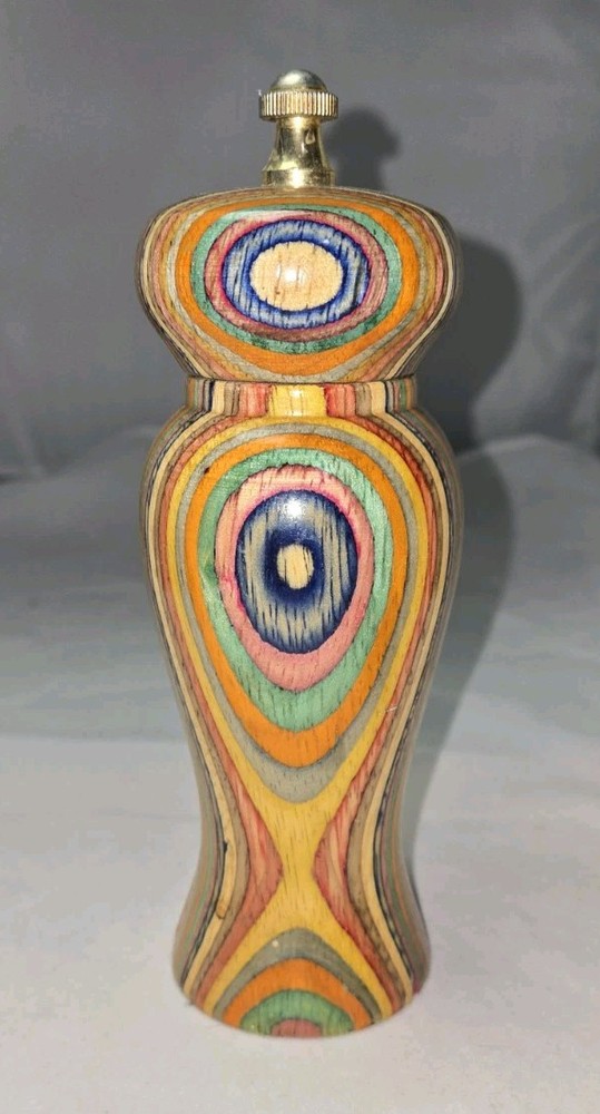 Vintage Mr Dudley Rainbow Wood Pepper Grinder Retro Boho Mid Century 10.25 Inch