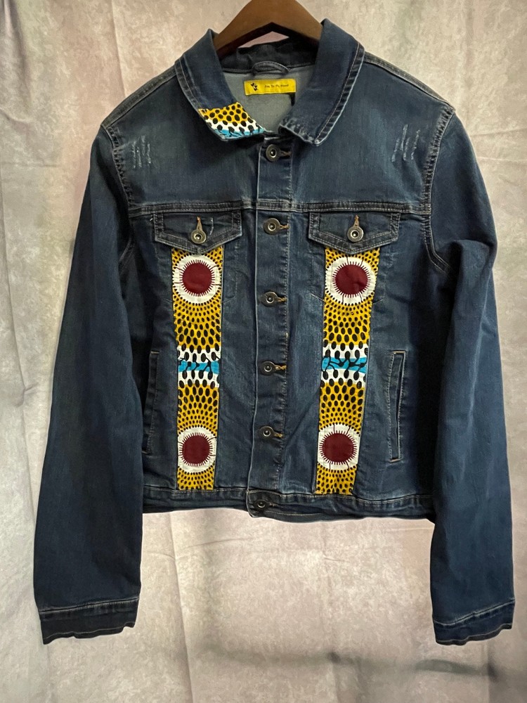 Handmade Ankara Patchwork Jean Jacket Ode to My Mama Upcycled Women's Boho M