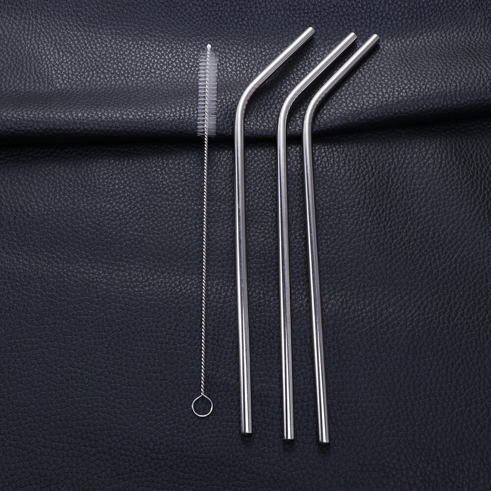 4-Piece Stainless Steel Straw Cleaning Brush Set for Kids - Curved Design