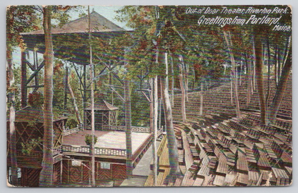1906 Portland ME Riverton Park Out-of-Door Theater Postcard Maine
