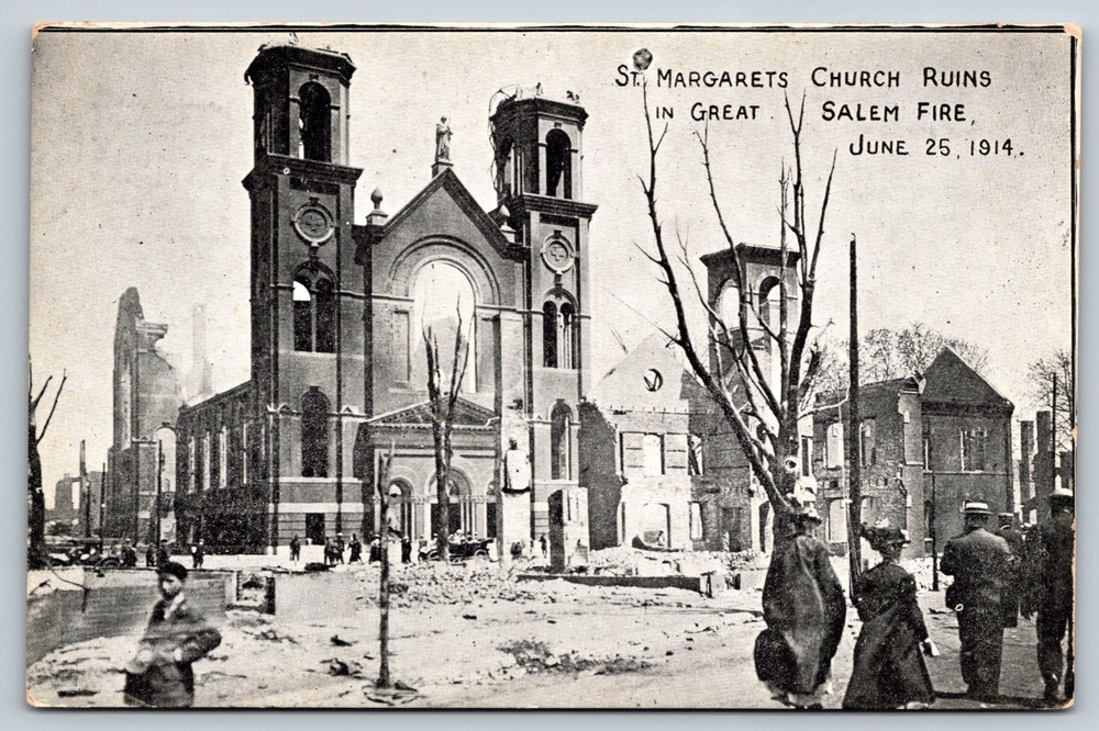 St Magarets Church Ruins In Great Salem Fire 1914 Massachusetts Postcard