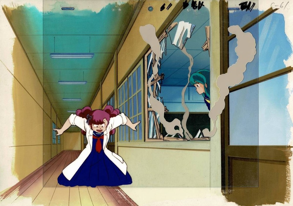 Urusei Yatsura Lum & Ran Original Animation Cel with Hand-Drawn Background Art