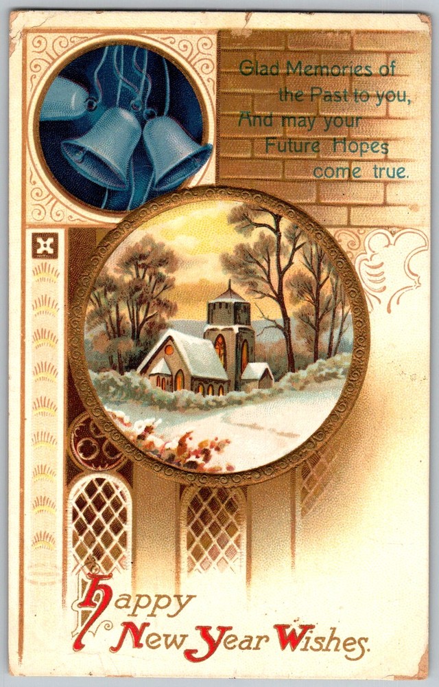 Antique Postcard New Year Church Scene San Antonio, TX 1910s