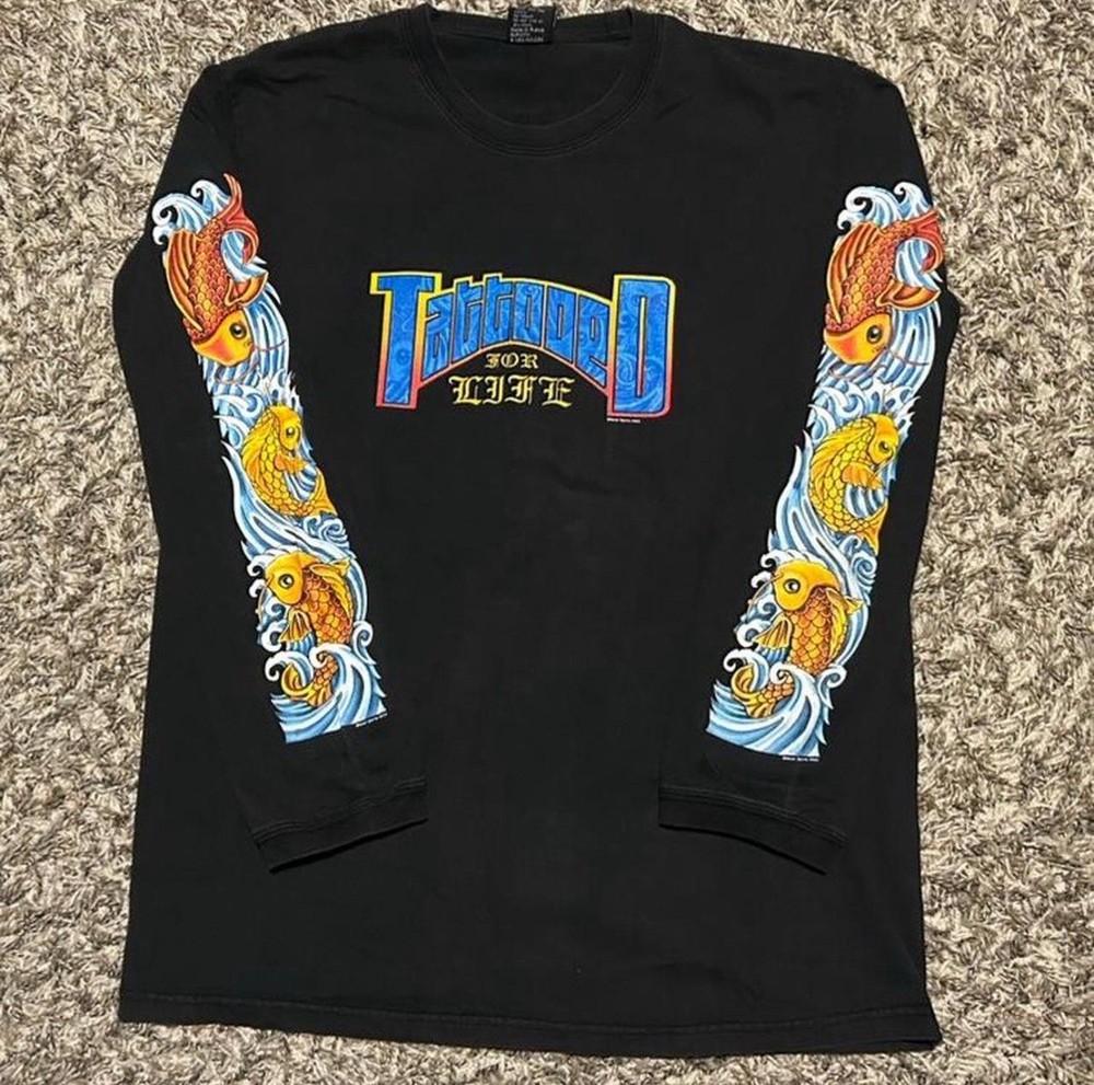 Vintage Y2K Tattooed For Life Island Choppers Long Sleeve with Sleeve Hit Sz Md