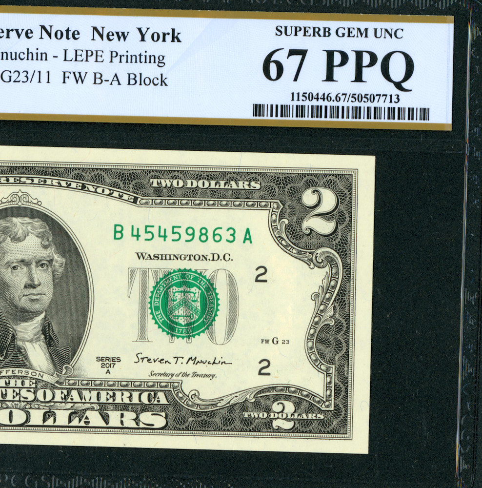 $2 2017 Federal Reserve Note ** PAPER CURRENCY AUCTIONS (PCGS - 67 PPQ)
